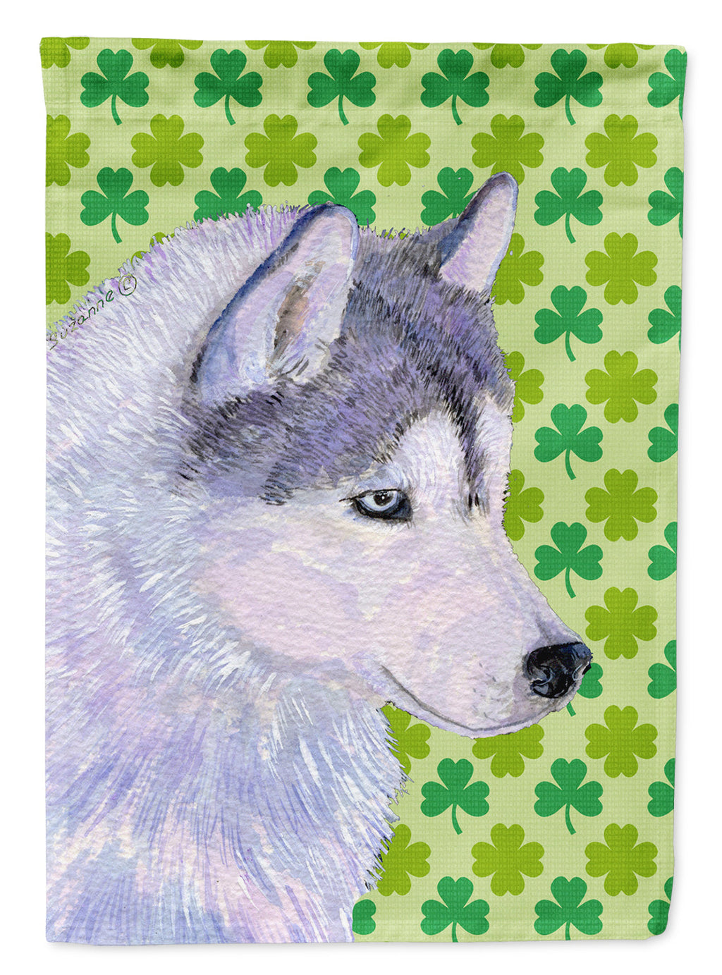 Siberian Husky St. Patrick's Day Shamrock Portrait House Flag 28x40 Porch Sleeve Pole Decorative Outside Yard Banner Artwork Wall Hanging, Polyester