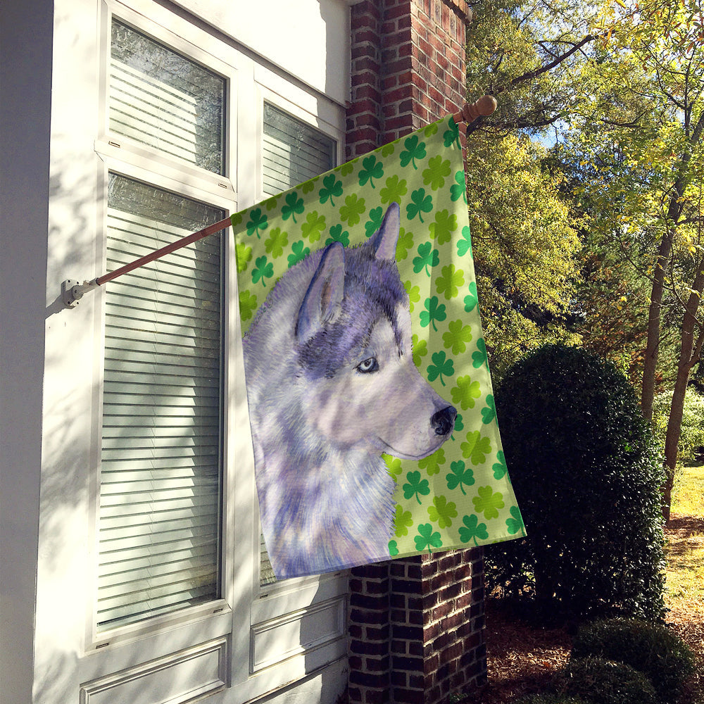 Siberian Husky St. Patrick's Day Shamrock Portrait House Flag 28x40 Porch Sleeve Pole Decorative Outside Yard Banner Artwork Wall Hanging, Polyester