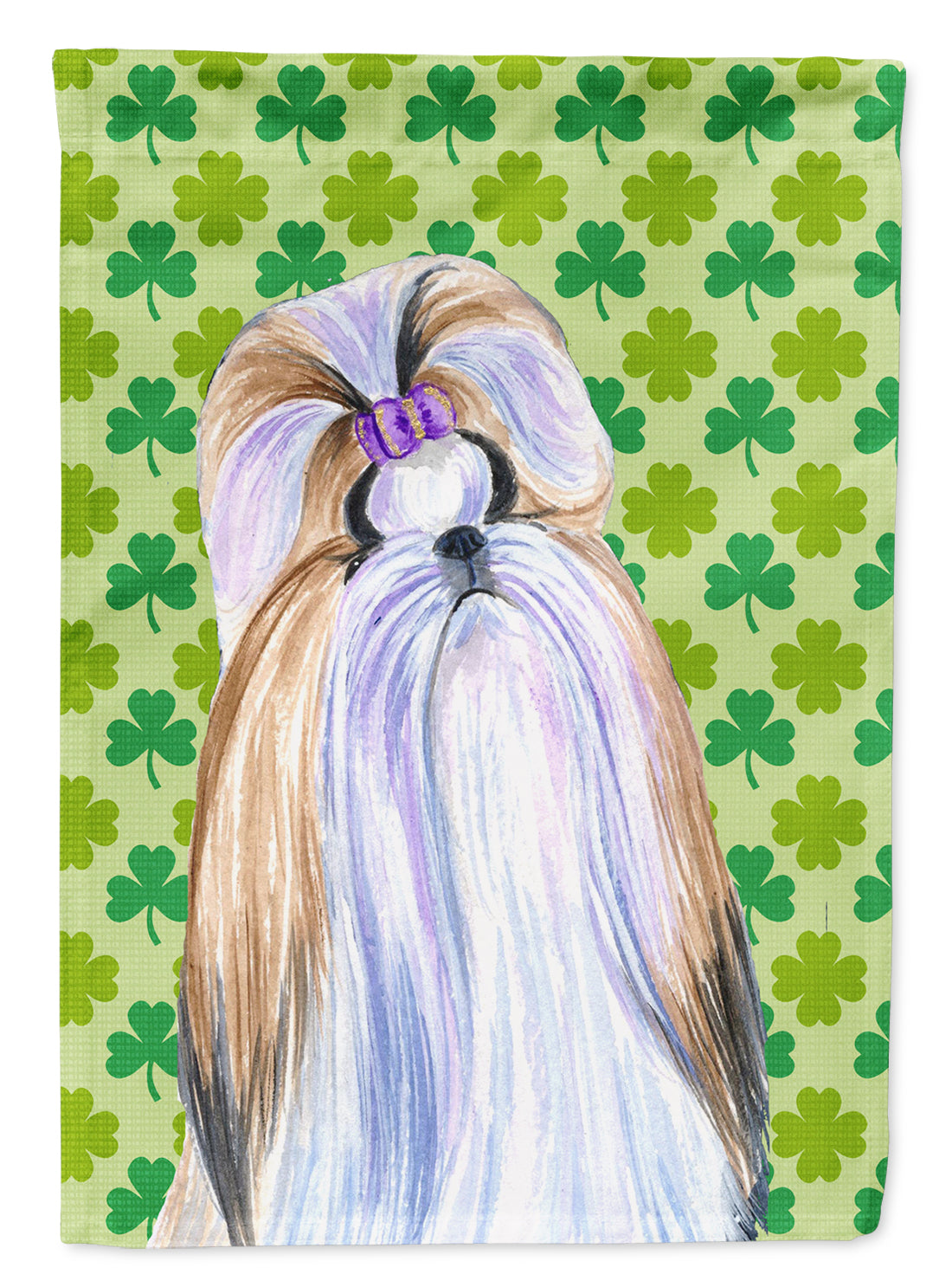 Shih Tzu St. Patrick's Day Shamrock Portrait House Flag 28x40 Porch Sleeve Pole Decorative Outside Yard Banner Artwork Wall Hanging, Polyester