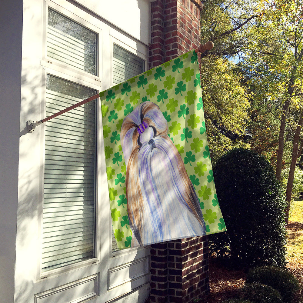 Shih Tzu St. Patrick's Day Shamrock Portrait House Flag 28x40 Porch Sleeve Pole Decorative Outside Yard Banner Artwork Wall Hanging, Polyester