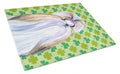 Shih Tzu St. Patrick's Day Shamrock Portrait Cutting Board Tempered Glass Kitchen Cutting Surface, Heat Resistant Chopping, Non-Slip Feet, Food Prep & Serving