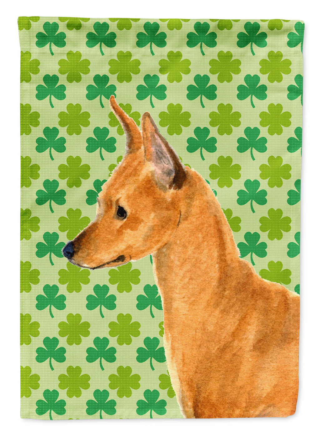 Min Pin St. Patrick's Day Shamrock Portrait House Flag 28x40 Porch Sleeve Pole Decorative Outside Yard Banner Artwork Wall Hanging, Polyester