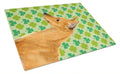 Min Pin St. Patrick's Day Shamrock Portrait Cutting Board Tempered Glass Kitchen Cutting Surface, Heat Resistant Chopping, Non-Slip Feet, Food Prep & Serving