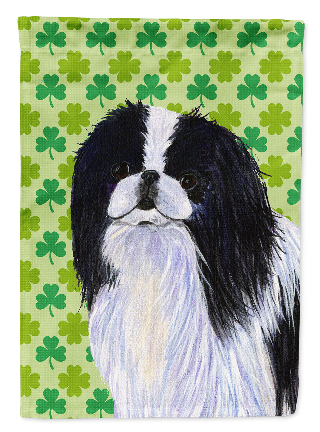 Japanese Chin St. Patrick's Day Shamrock Portrait House Flag 28x40 Porch Sleeve Pole Decorative Outside Yard Banner Artwork Wall Hanging, Polyester