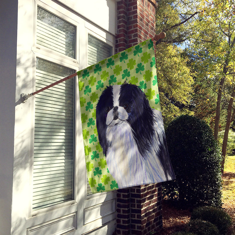 Japanese Chin St. Patrick's Day Shamrock Portrait House Flag 28x40 Porch Sleeve Pole Decorative Outside Yard Banner Artwork Wall Hanging, Polyester