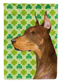 Doberman St. Patrick's Day Shamrock Portrait House Flag 28x40 Porch Sleeve Pole Decorative Outside Yard Banner Artwork Wall Hanging, Polyester