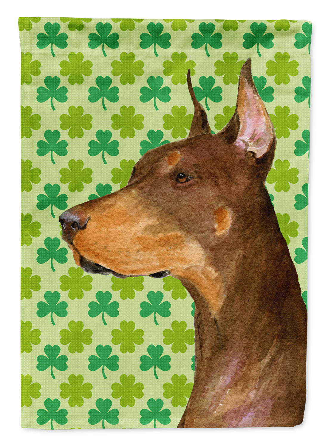 Doberman St. Patrick's Day Shamrock Portrait House Flag 28x40 Porch Sleeve Pole Decorative Outside Yard Banner Artwork Wall Hanging, Polyester