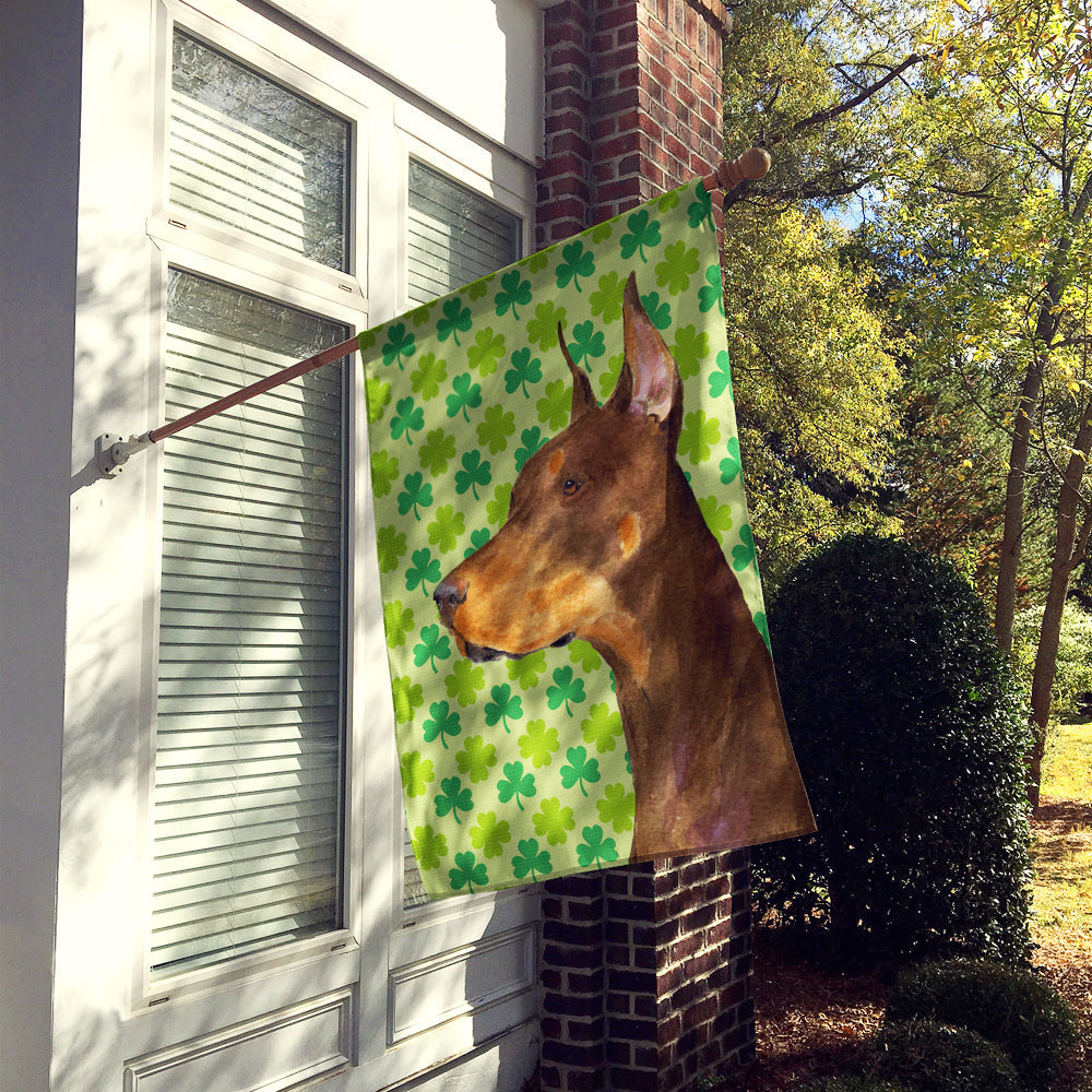 Doberman St. Patrick's Day Shamrock Portrait House Flag 28x40 Porch Sleeve Pole Decorative Outside Yard Banner Artwork Wall Hanging, Polyester
