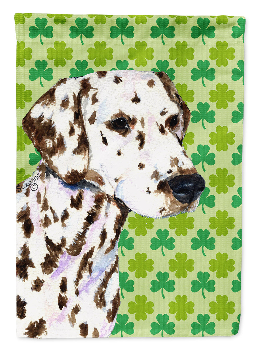 Dalmatian St. Patrick's Day Shamrock Portrait House Flag 28x40 Porch Sleeve Pole Decorative Outside Yard Banner Artwork Wall Hanging, Polyester