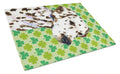 Dalmatian St. Patrick's Day Shamrock Portrait Cutting Board Tempered Glass Kitchen Cutting Surface, Heat Resistant Chopping, Non-Slip Feet, Food Prep & Serving