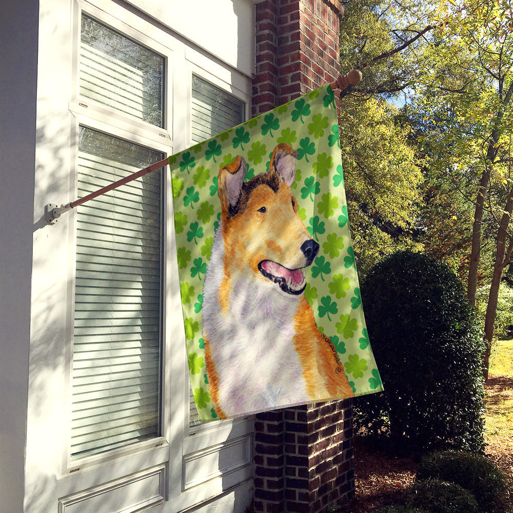 Collie Smooth St. Patrick's Day Shamrock Portrait House Flag 28x40 Porch Sleeve Pole Decorative Outside Yard Banner Artwork Wall Hanging, Polyester
