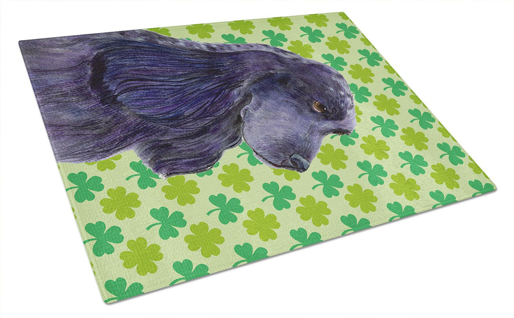 Cocker Spaniel St. Patrick's Day Shamrock Portrait Cutting Board Tempered Glass Kitchen Cutting Surface, Heat Resistant Chopping, Non-Slip Feet, Food Prep & Serving