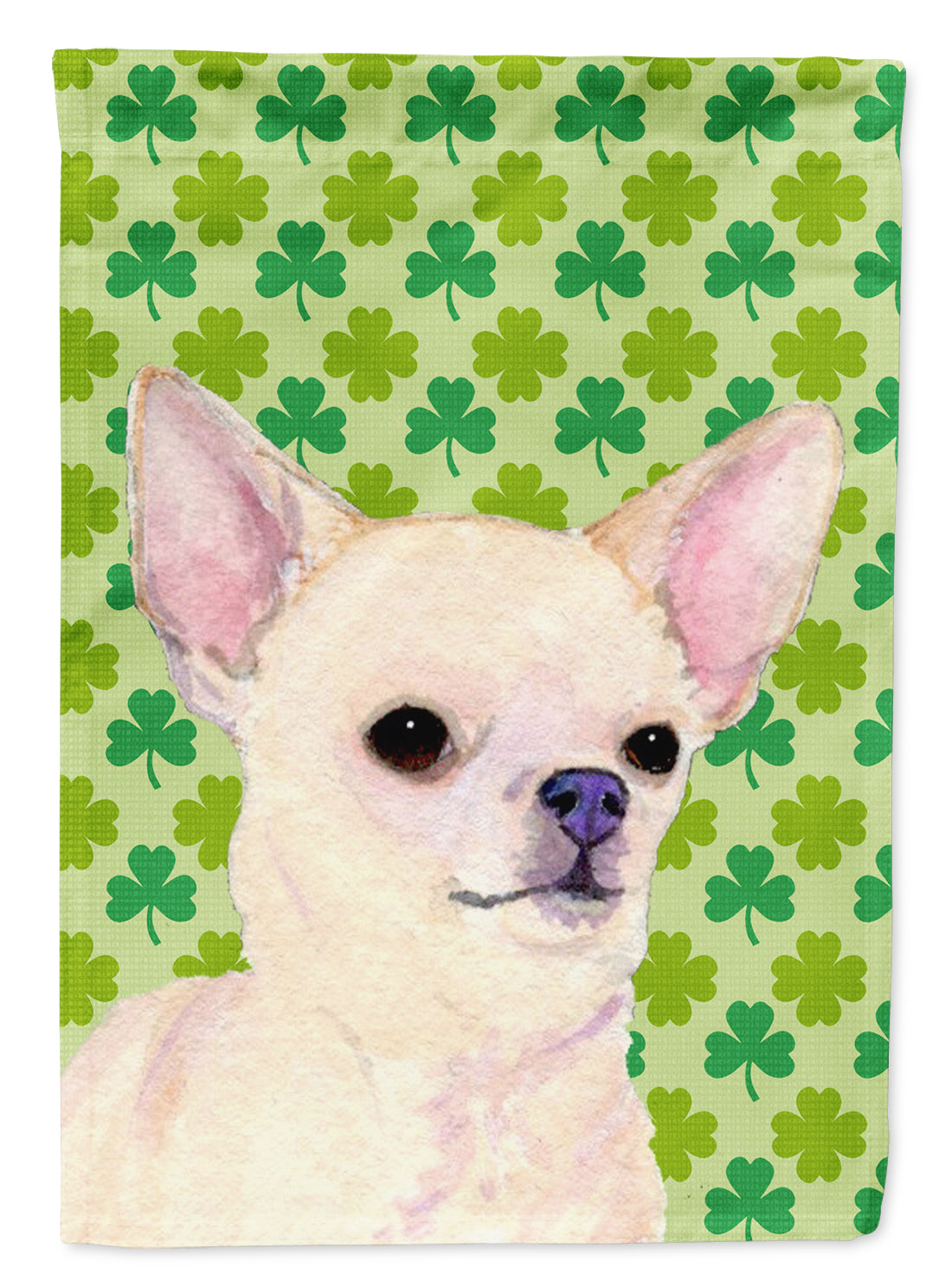 Chihuahua St. Patrick's Day Shamrock Portrait House Flag 28x40 Porch Sleeve Pole Decorative Outside Yard Banner Artwork Wall Hanging, Polyester