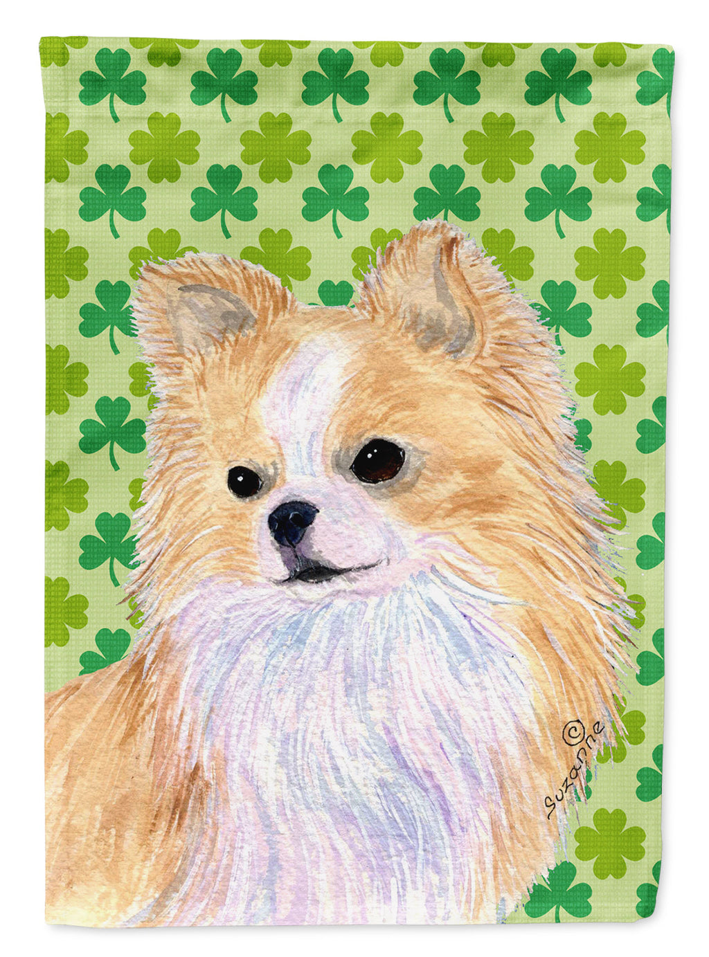 Chihuahua St. Patrick's Day Shamrock Portrait House Flag 28x40 Porch Sleeve Pole Decorative Outside Yard Banner Artwork Wall Hanging, Polyester