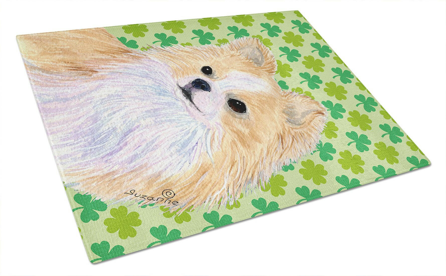 Chihuahua St. Patrick's Day Shamrock Portrait Cutting Board Tempered Glass Kitchen Cutting Surface, Heat Resistant Chopping, Non-Slip Feet, Food Prep & Serving