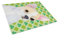 Chihuahua St. Patrick's Day Shamrock Portrait Cutting Board Tempered Glass Kitchen Cutting Surface, Heat Resistant Chopping, Non-Slip Feet, Food Prep & Serving