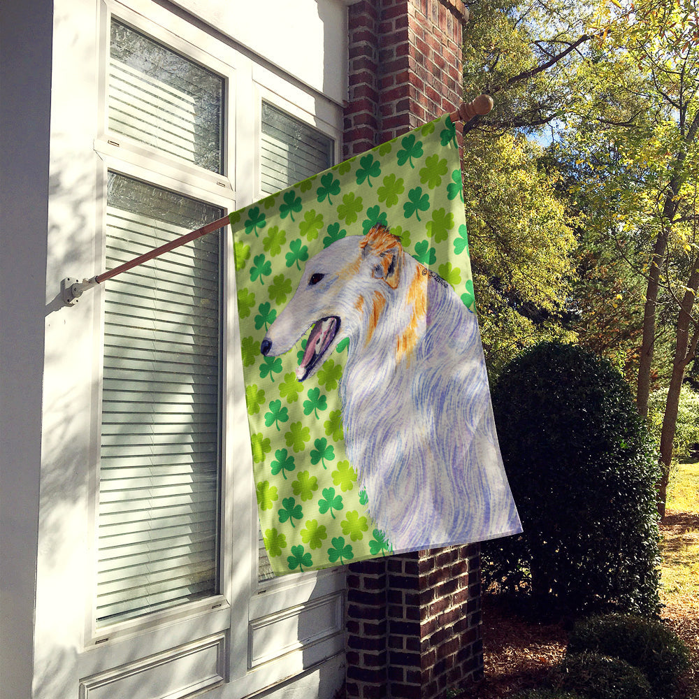 Borzoi St. Patrick's Day Shamrock Portrait House Flag 28x40 Porch Sleeve Pole Decorative Outside Yard Banner Artwork Wall Hanging, Polyester