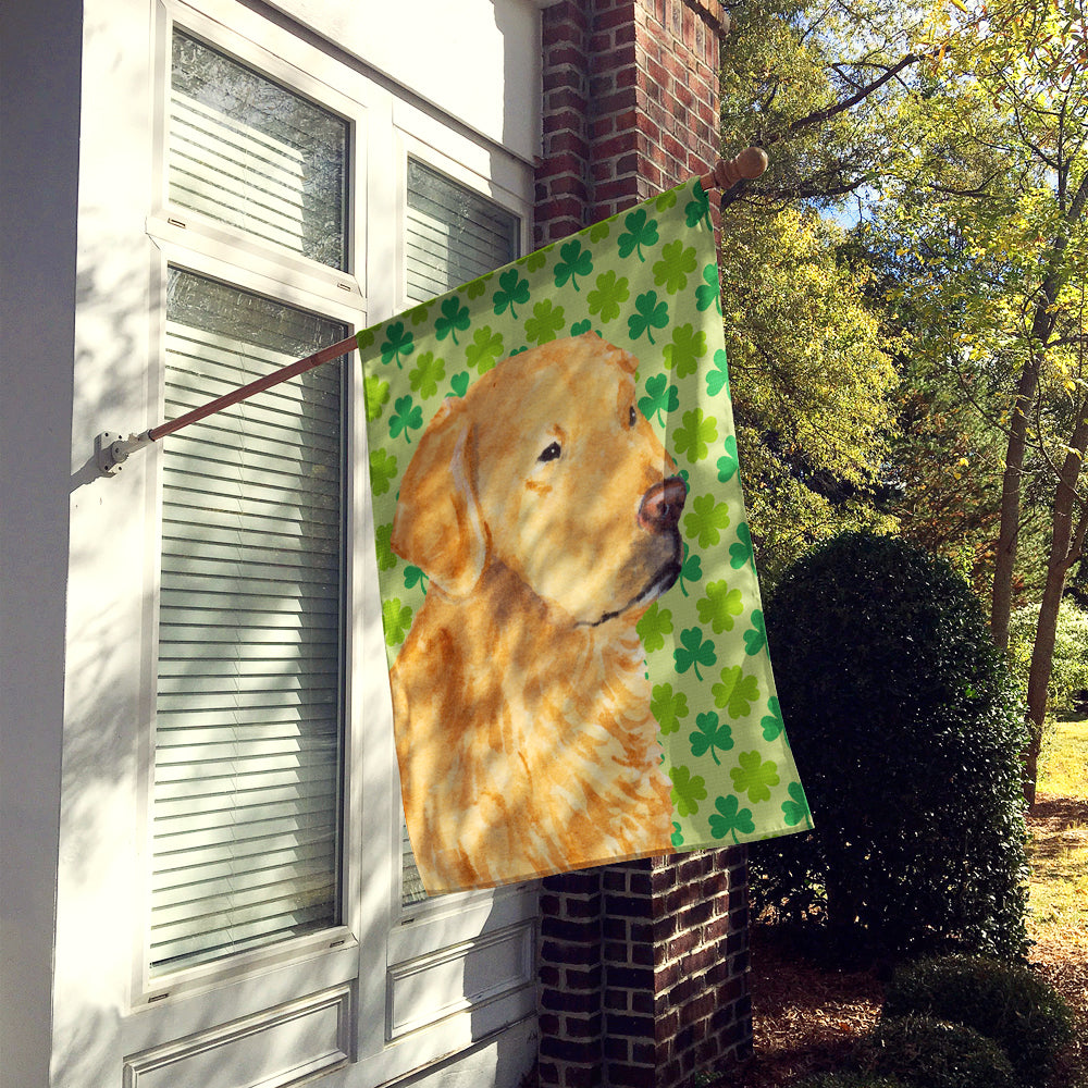 Golden Retriever St. Patrick's Day Shamrock Portrait House Flag 28x40 Porch Sleeve Pole Decorative Outside Yard Banner Artwork Wall Hanging, Polyester