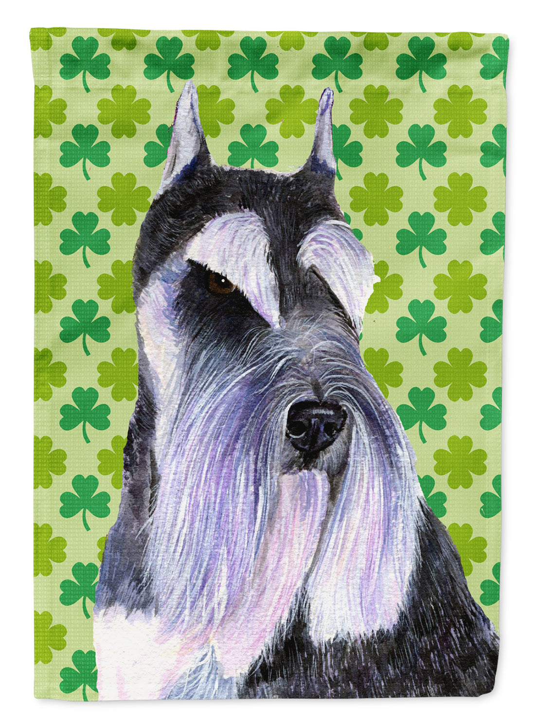 Schnauzer St. Patrick's Day Shamrock Portrait House Flag 28x40 Porch Sleeve Pole Decorative Outside Yard Banner Artwork Wall Hanging, Polyester