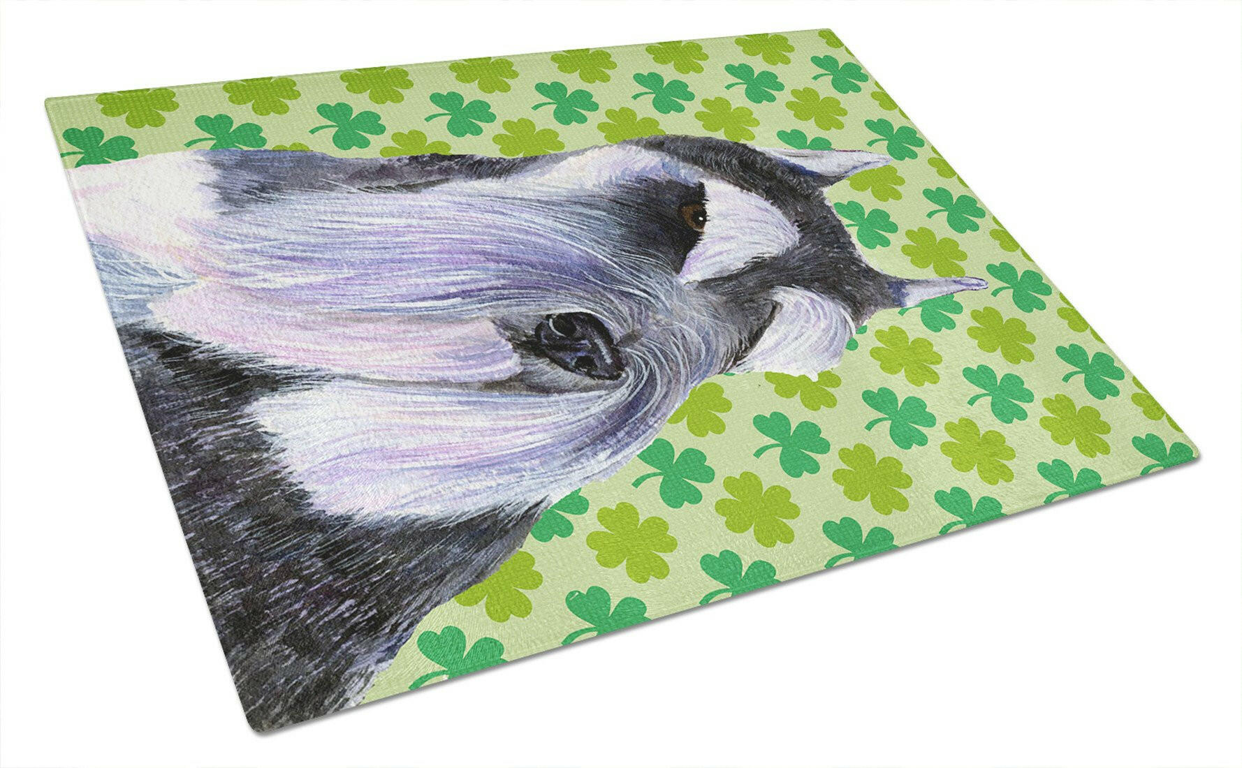 Schnauzer St. Patrick's Day Shamrock Portrait Cutting Board Tempered Glass Kitchen Cutting Surface, Heat Resistant Chopping, Non-Slip Feet, Food Prep & Serving