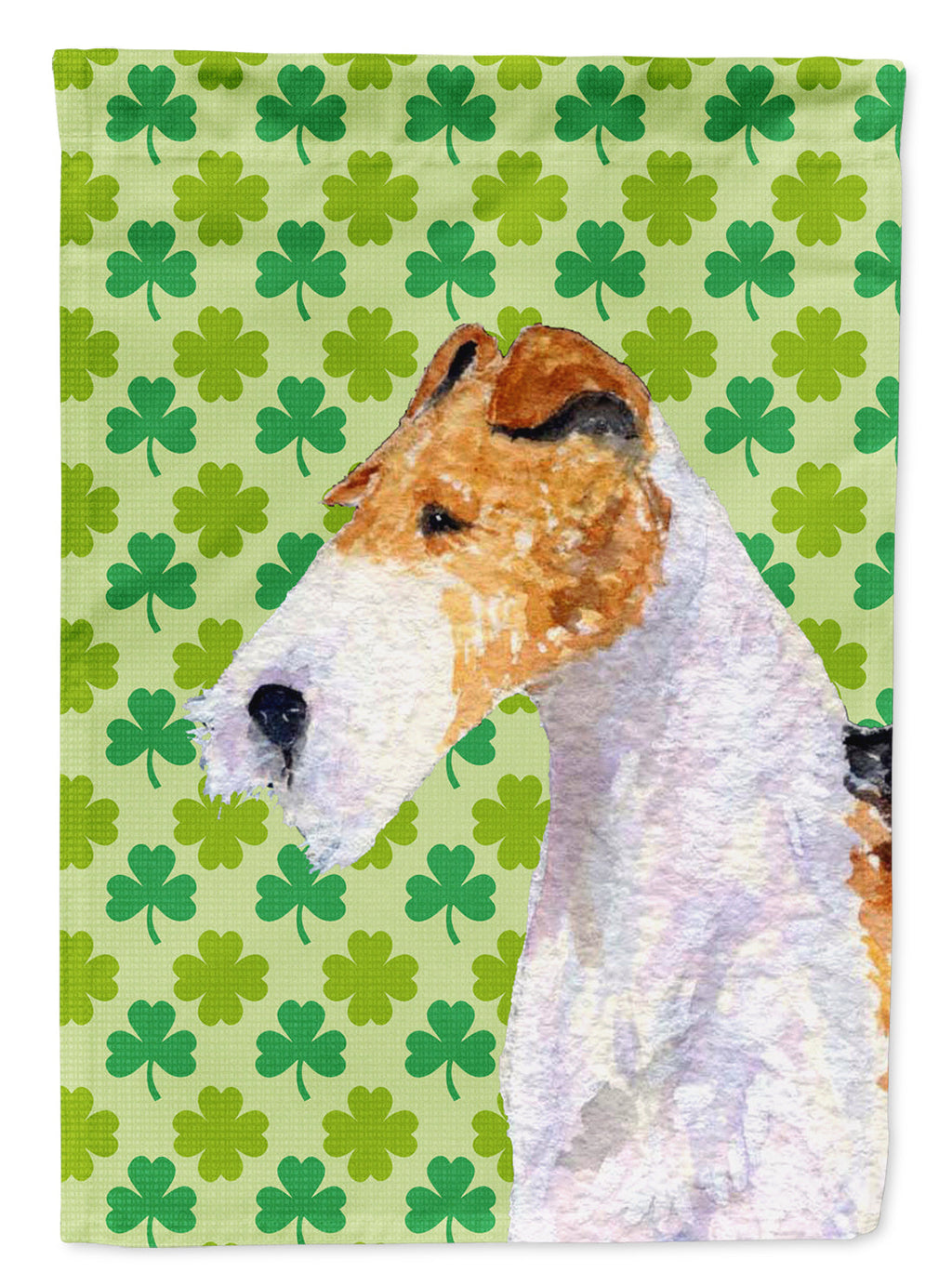 Fox Terrier St. Patrick's Day Shamrock Portrait House Flag 28x40 Porch Sleeve Pole Decorative Outside Yard Banner Artwork Wall Hanging, Polyester