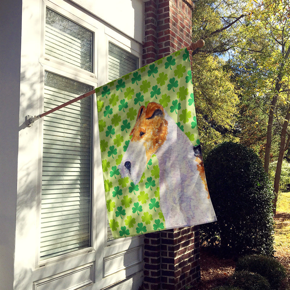 Fox Terrier St. Patrick's Day Shamrock Portrait House Flag 28x40 Porch Sleeve Pole Decorative Outside Yard Banner Artwork Wall Hanging, Polyester