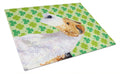 Fox Terrier St. Patrick's Day Shamrock Portrait Cutting Board Tempered Glass Kitchen Cutting Surface, Heat Resistant Chopping, Non-Slip Feet, Food Prep & Serving
