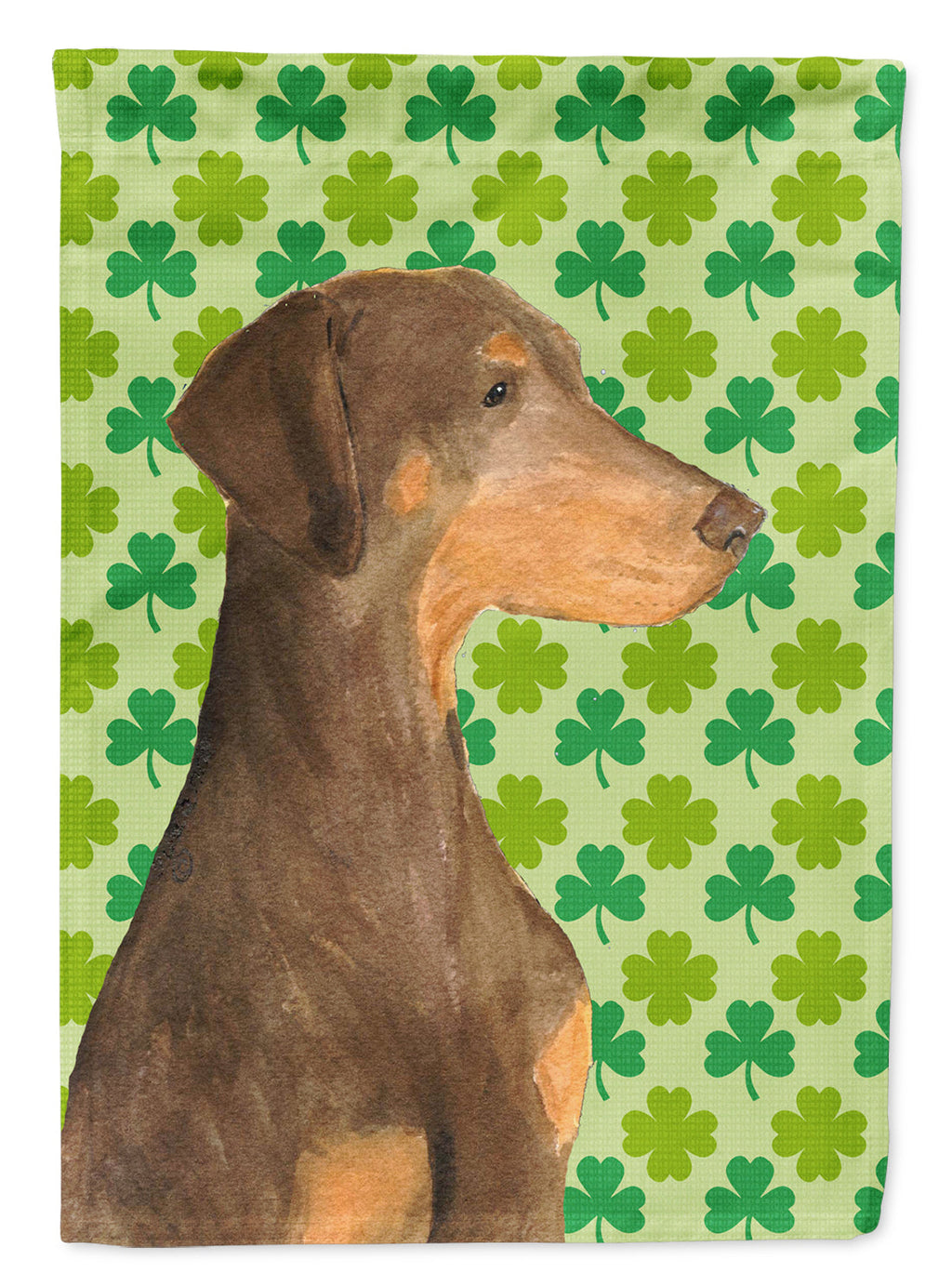 Doberman St. Patrick's Day Shamrock Portrait House Flag 28x40 Porch Sleeve Pole Decorative Outside Yard Banner Artwork Wall Hanging, Polyester