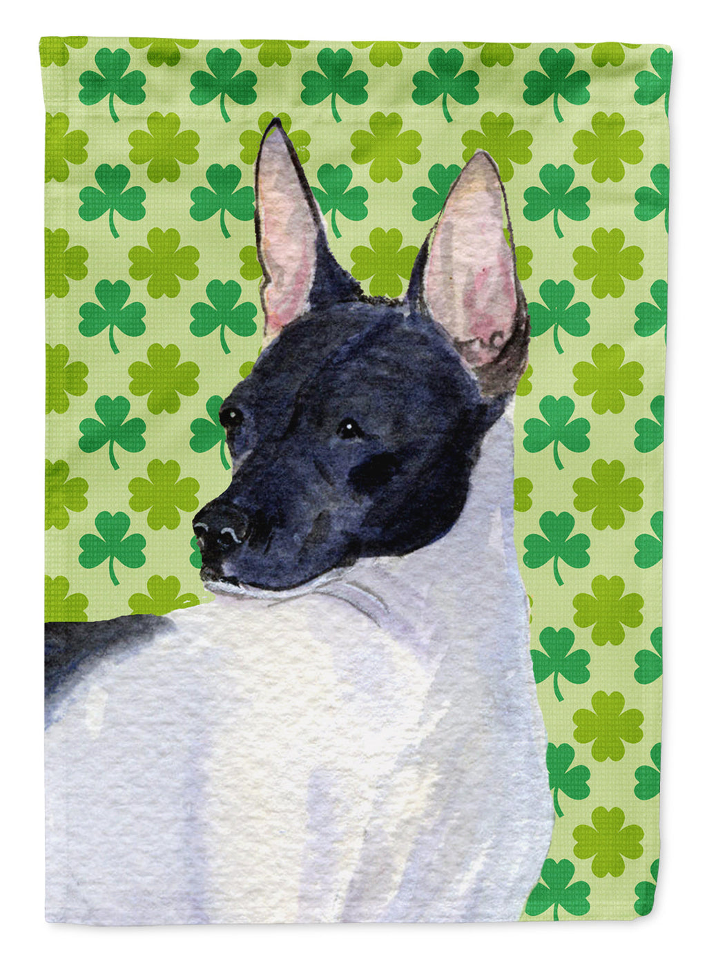 Rat Terrier St. Patrick's Day Shamrock Portrait House Flag 28x40 Porch Sleeve Pole Decorative Outside Yard Banner Artwork Wall Hanging, Polyester