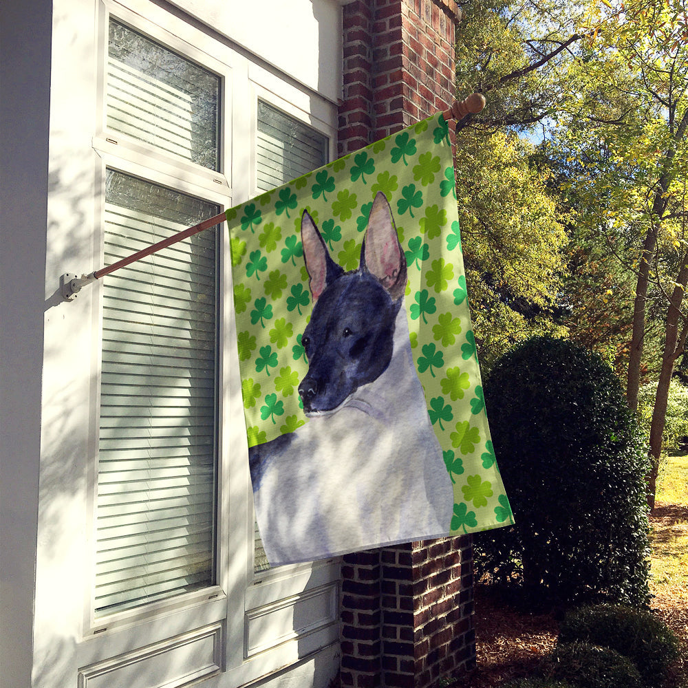 Rat Terrier St. Patrick's Day Shamrock Portrait House Flag 28x40 Porch Sleeve Pole Decorative Outside Yard Banner Artwork Wall Hanging, Polyester