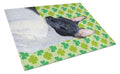 Rat Terrier St. Patrick's Day Shamrock Portrait Cutting Board Tempered Glass Kitchen Cutting Surface, Heat Resistant Chopping, Non-Slip Feet, Food Prep & Serving
