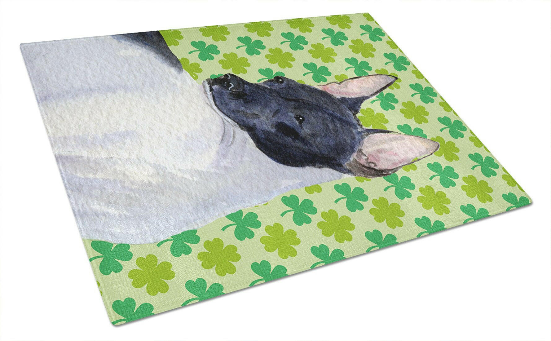 Rat Terrier St. Patrick's Day Shamrock Portrait Cutting Board Tempered Glass Kitchen Cutting Surface, Heat Resistant Chopping, Non-Slip Feet, Food Prep & Serving