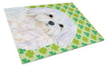 Maltese St. Patrick's Day Shamrock Portrait Cutting Board Tempered Glass Kitchen Cutting Surface, Heat Resistant Chopping, Non-Slip Feet, Food Prep & Serving