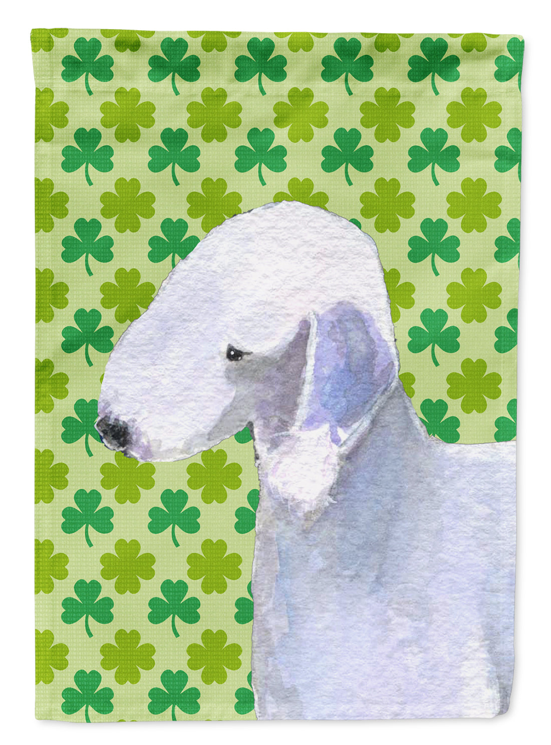 Bedlington Terrier St. Patrick's Day Shamrock Portrait House Flag 28x40 Porch Sleeve Pole Decorative Outside Yard Banner Artwork Wall Hanging, Polyester