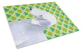Bedlington Terrier St. Patrick's Day Shamrock Portrait Cutting Board Tempered Glass Kitchen Cutting Surface, Heat Resistant Chopping, Non-Slip Feet, Food Prep & Serving