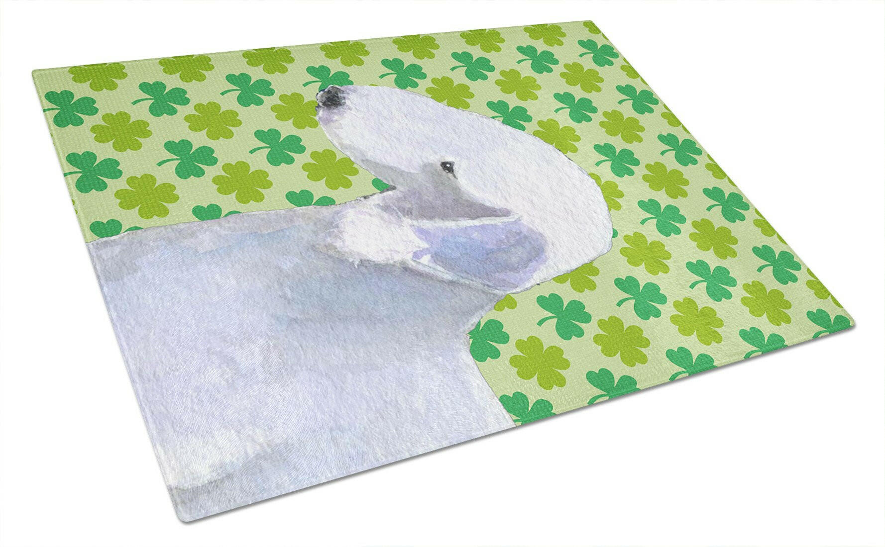 Bedlington Terrier St. Patrick's Day Shamrock Portrait Cutting Board Tempered Glass Kitchen Cutting Surface, Heat Resistant Chopping, Non-Slip Feet, Food Prep & Serving