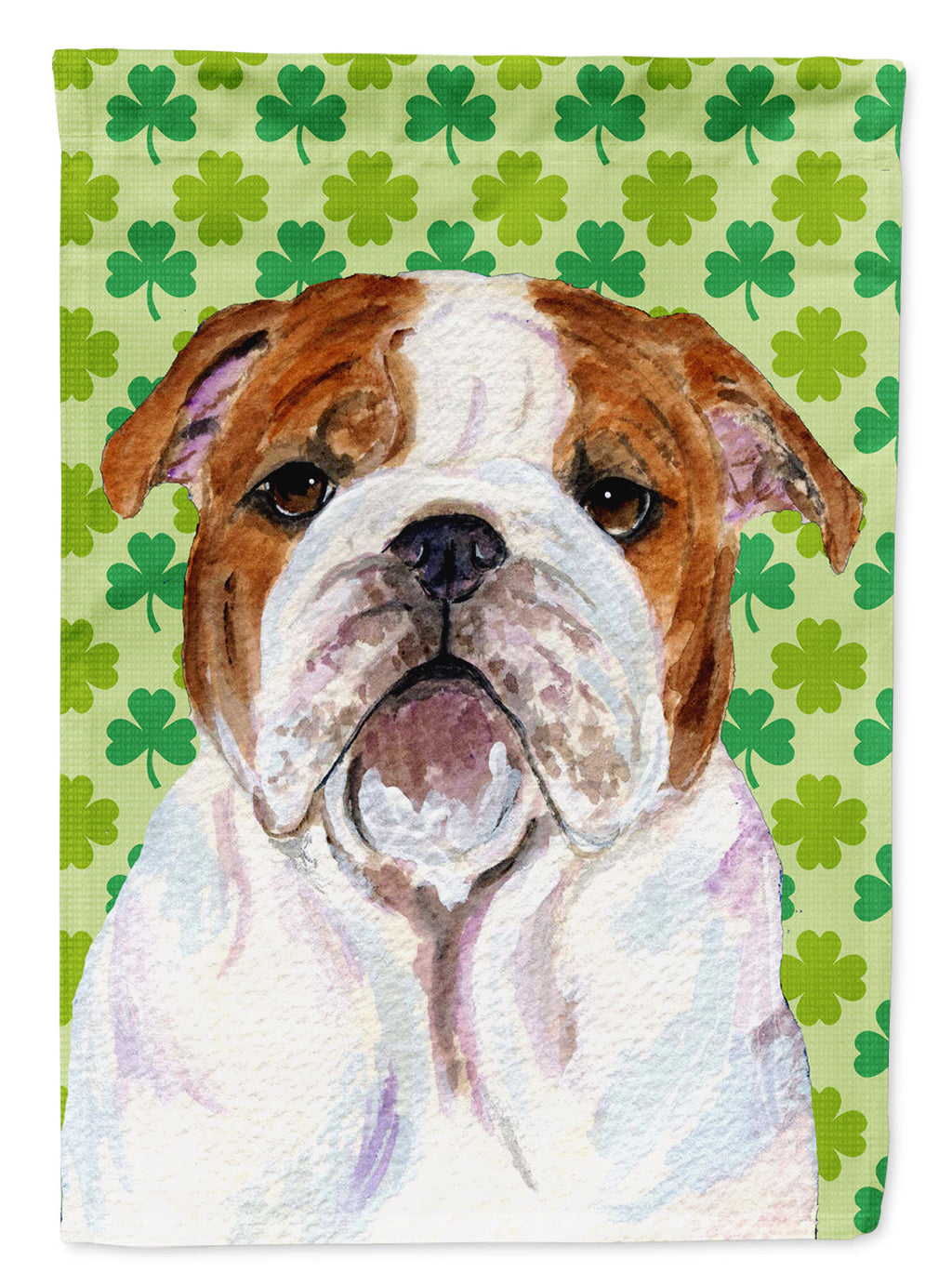 Bulldog English St. Patrick's Day Shamrock Portrait House Flag 28x40 Porch Sleeve Pole Decorative Outside Yard Banner Artwork Wall Hanging, Polyester