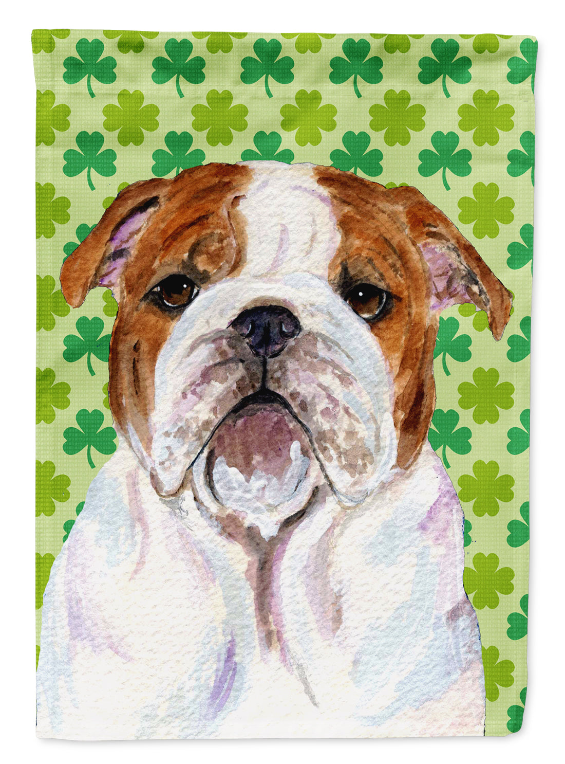 Bulldog English St. Patrick's Day Shamrock Portrait House Flag 28x40 Porch Sleeve Pole Decorative Outside Yard Banner Artwork Wall Hanging, Polyester
