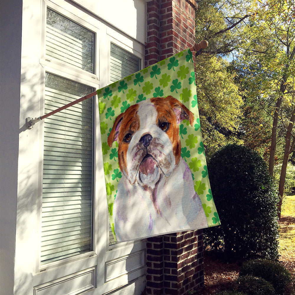Bulldog English St. Patrick's Day Shamrock Portrait House Flag 28x40 Porch Sleeve Pole Decorative Outside Yard Banner Artwork Wall Hanging, Polyester