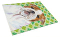 Bulldog English St. Patrick's Day Shamrock Portrait Cutting Board Tempered Glass Kitchen Cutting Surface, Heat Resistant Chopping, Non-Slip Feet, Food Prep & Serving