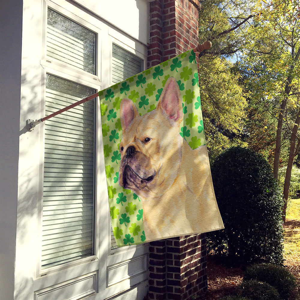 French Bulldog St. Patrick's Day Shamrock Portrait House Flag 28x40 Porch Sleeve Pole Decorative Outside Yard Banner Artwork Wall Hanging, Polyester