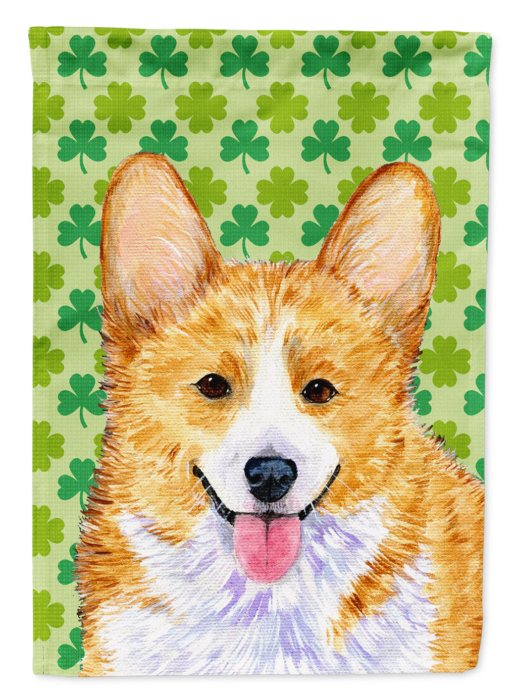 Corgi St. Patrick's Day Shamrock Portrait House Flag 28x40 Porch Sleeve Pole Decorative Outside Yard Banner Artwork Wall Hanging, Polyester
