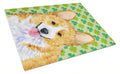 Corgi St. Patrick's Day Shamrock Portrait Cutting Board Tempered Glass Kitchen Cutting Surface, Heat Resistant Chopping, Non-Slip Feet, Food Prep & Serving