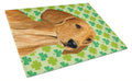 Dachshund St. Patrick's Day Shamrock Portrait Cutting Board Tempered Glass Kitchen Cutting Surface, Heat Resistant Chopping, Non-Slip Feet, Food Prep & Serving