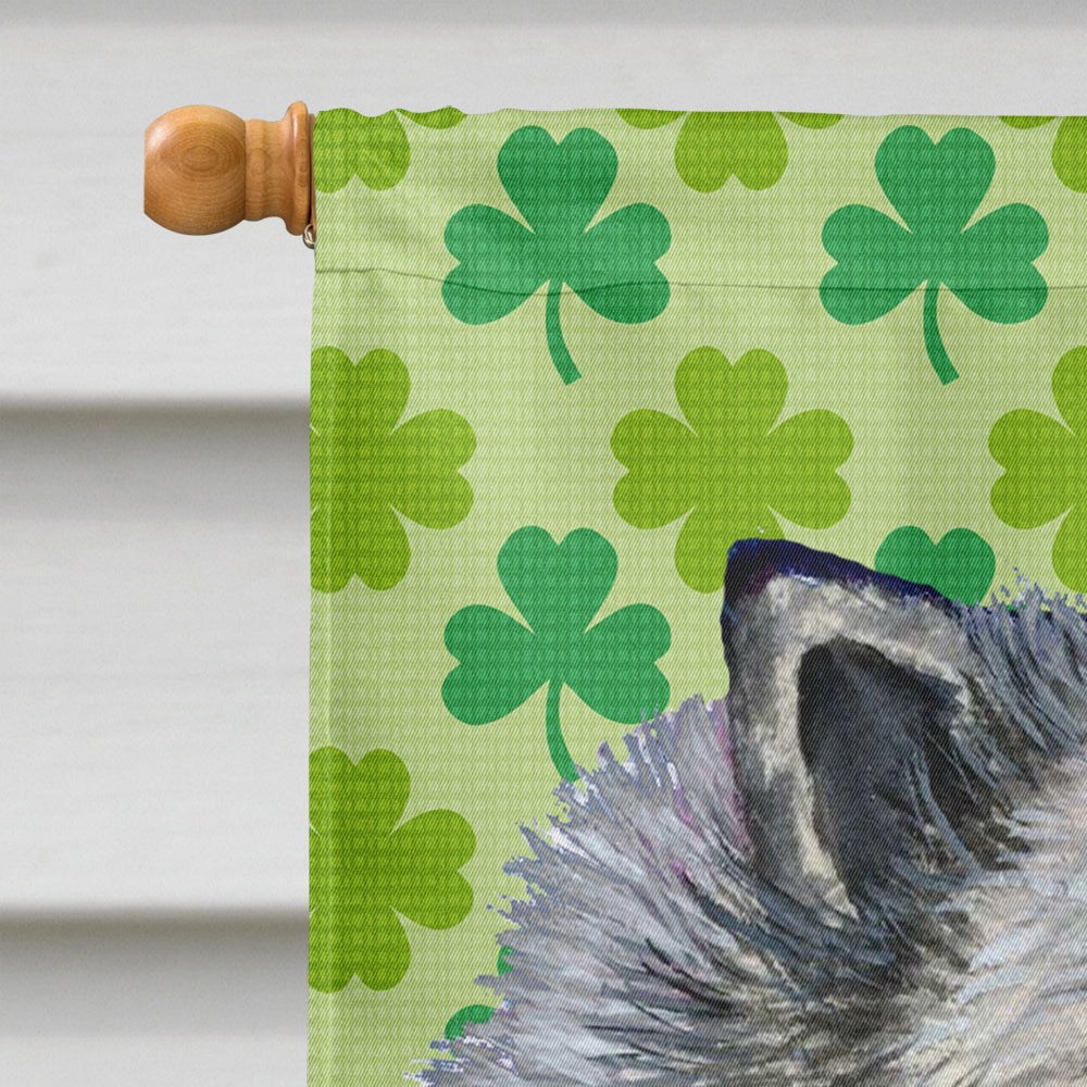 Keeshond St. Patrick's Day Shamrock Portrait House Flag 28x40 Porch Sleeve Pole Decorative Outside Yard Banner Artwork Wall Hanging, Polyester