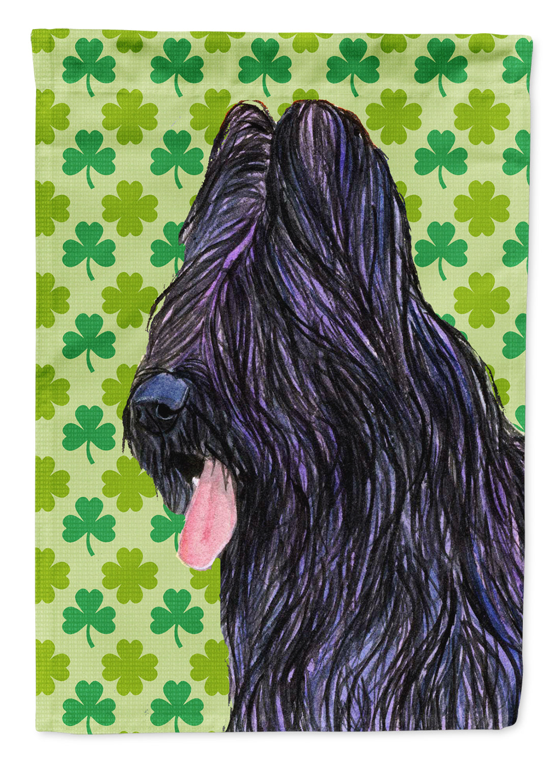 Briard St. Patrick's Day Shamrock Portrait House Flag 28x40 Porch Sleeve Pole Decorative Outside Yard Banner Artwork Wall Hanging, Polyester