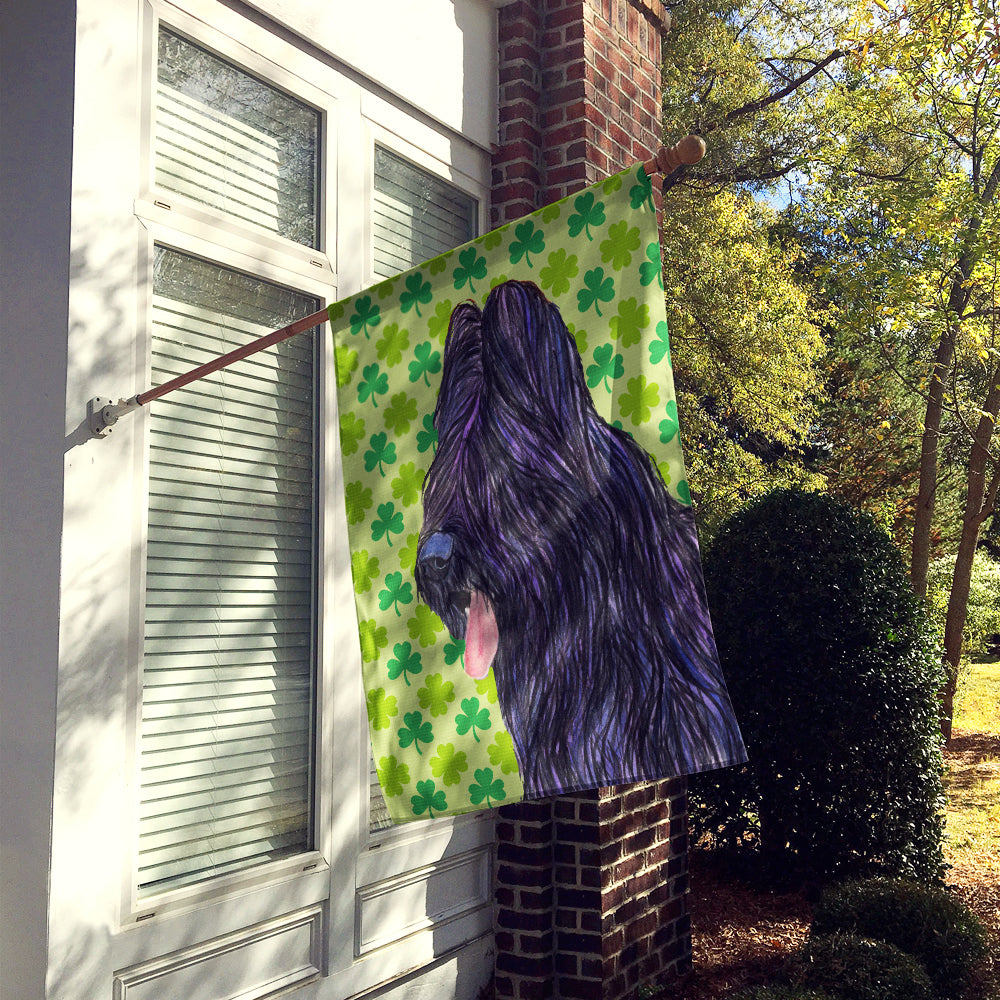 Briard St. Patrick's Day Shamrock Portrait House Flag 28x40 Porch Sleeve Pole Decorative Outside Yard Banner Artwork Wall Hanging, Polyester