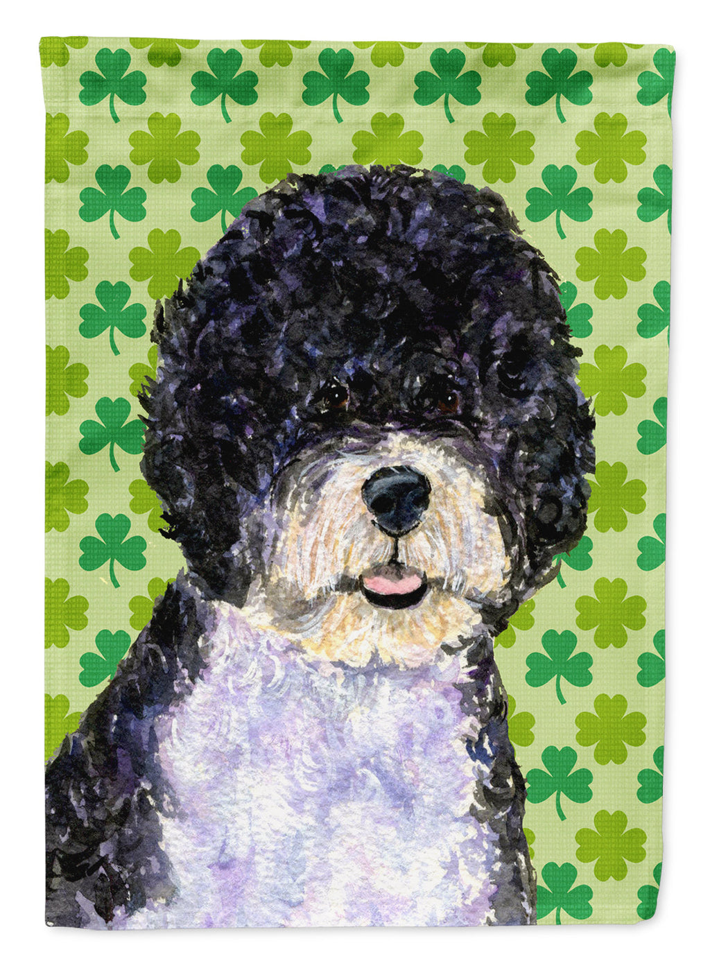 Portuguese Water Dog St. Patrick's Day Shamrock House Flag 28x40 Porch Sleeve Pole Decorative Outside Yard Banner Artwork Wall Hanging, Polyester