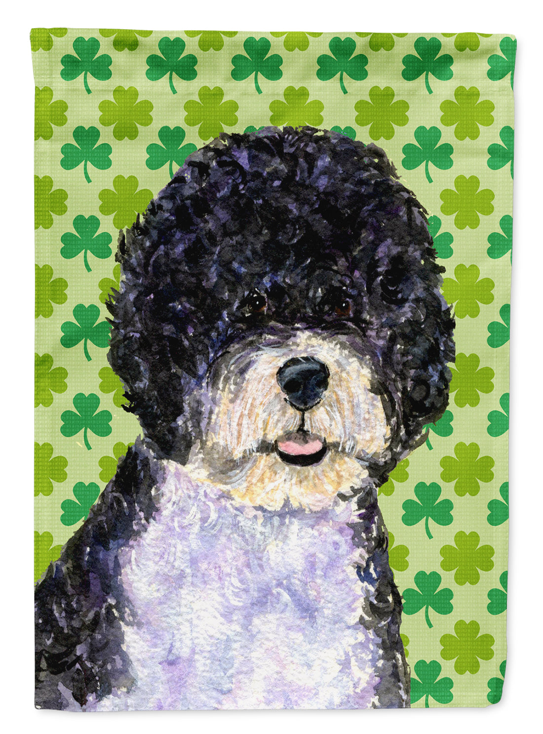 Portuguese Water Dog St. Patrick's Day Shamrock House Flag 28x40 Porch Sleeve Pole Decorative Outside Yard Banner Artwork Wall Hanging, Polyester