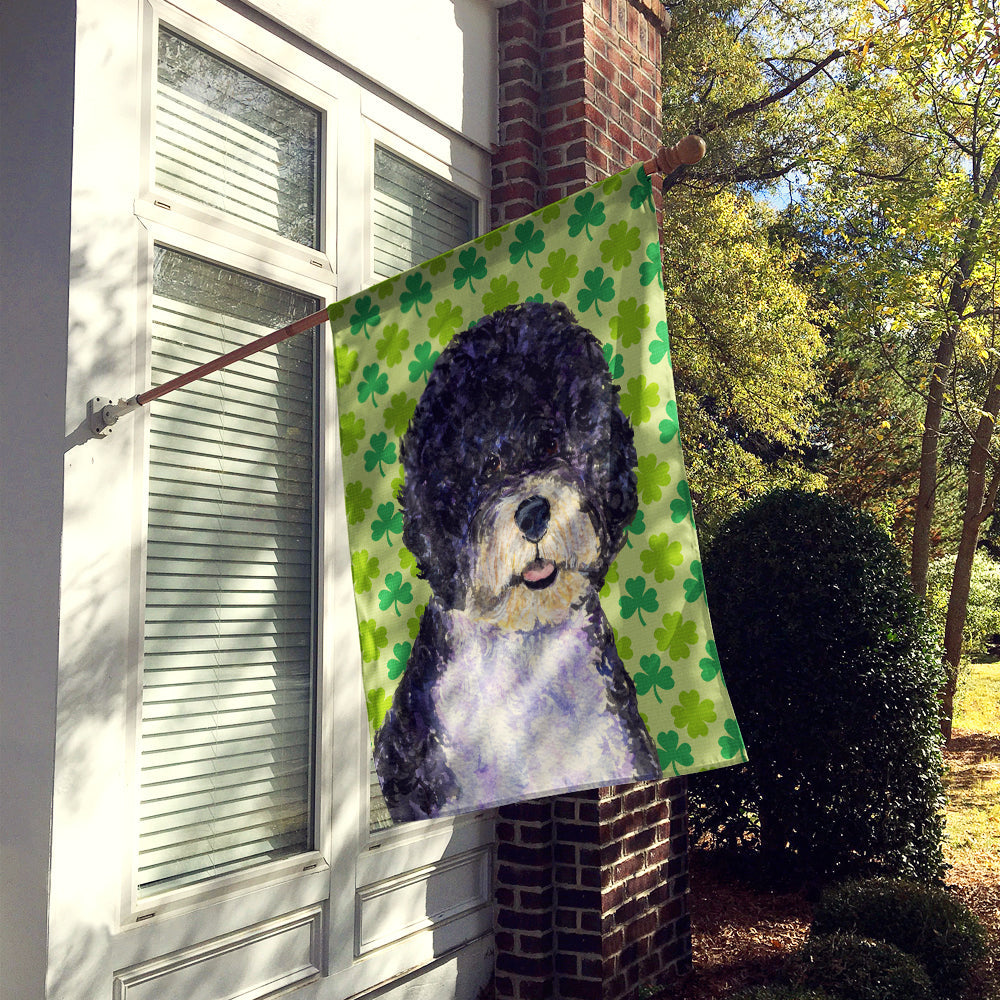 Portuguese Water Dog St. Patrick's Day Shamrock House Flag 28x40 Porch Sleeve Pole Decorative Outside Yard Banner Artwork Wall Hanging, Polyester